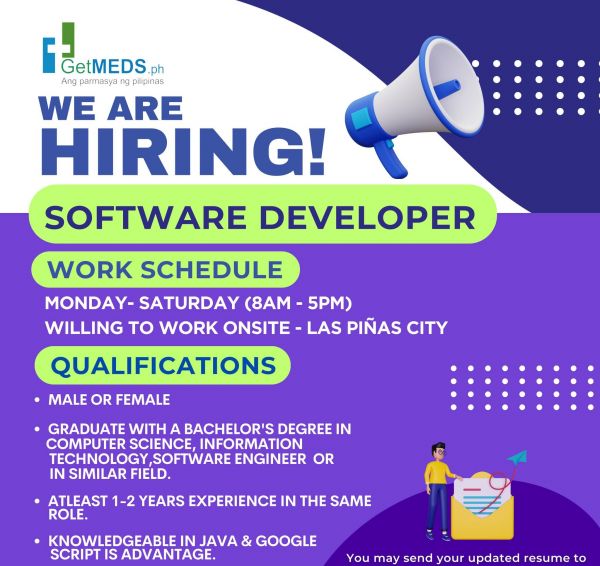 Jobtalk - Software Engineer vacancy in Las Piñas! Hiring by Getmeds Philippines Incorporated