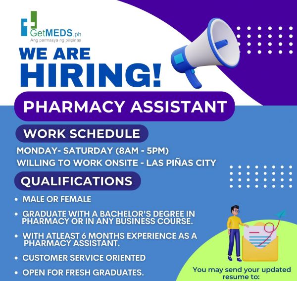 Jobtalk - Pharmacy Assistant vacancy in Las Piñas! Hiring by Getmeds Philippines Incorporated