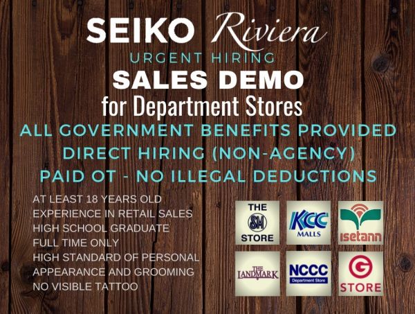 Jobtalk - Sales Demo vacancy in Makati! Hiring by D' Best Handicraft, Inc.