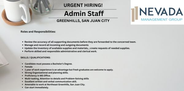 Jobtalk - Admin Staff vacancy in San Juan! Hiring by 11 Nevada Management Group Inc.