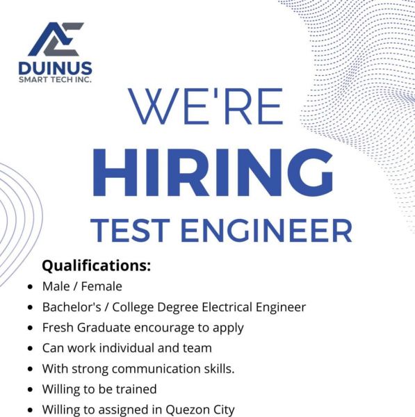 Jobtalk - Test Engineer vacancy in Quezon City! Hiring by Duinus Smart Tech Inc.