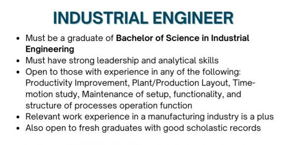 Jobtalk - Industrial Engineer vacancy in Biñan City! Hiring by GF Micro Optics Philippines, Inc.