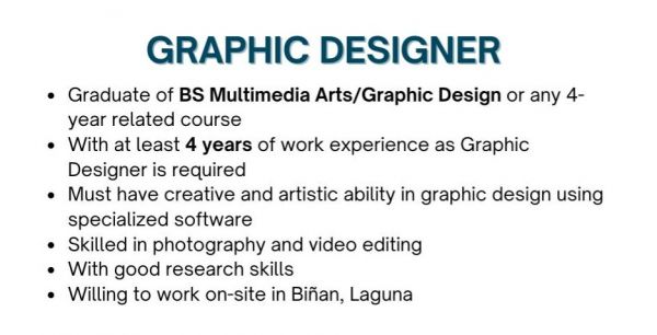 Jobtalk - Graphic Designer vacancy in Biñan City! Hiring by GF Micro Optics Philippines, Inc.