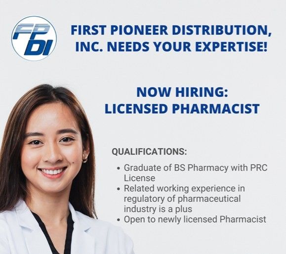 Jobtalk - Pharmacist vacancy in Biñan City! Hiring by First Pioneer Distribution, Inc.