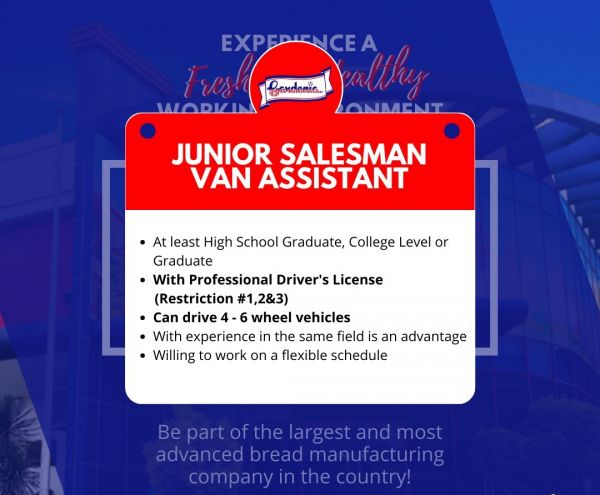 Jobtalk - Junior Van Salesman vacancy in Mabalacat City! Hiring by Gardenia Bakeries (Philippines), Inc.