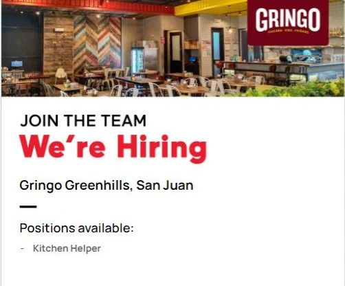 Jobtalk - Kitchen Helper vacancy in San Juan! Hiring by Gringo-Chicken Ribs Friends