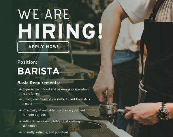 Jobtalk - Barista vacancy in Bonifacio Global City! Hiring by WILD Plant Based Café Bar