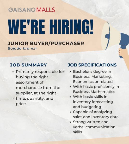 Jobtalk - Junior Purchaser vacancy in Davao City! Hiring by Gaisano Malls