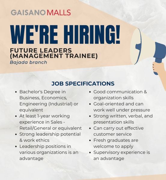 Jobtalk - Management Trainee vacancy in Davao City! Hiring by Gaisano Malls