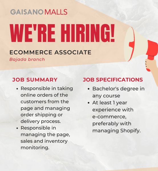Jobtalk - E-Commerce Associate vacancy in Davao City! Hiring by Gaisano Malls
