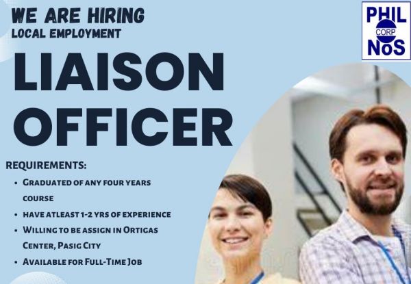 Jobtalk - Liaison Officer vacancy in Pasig! Hiring by Philnos Corporation