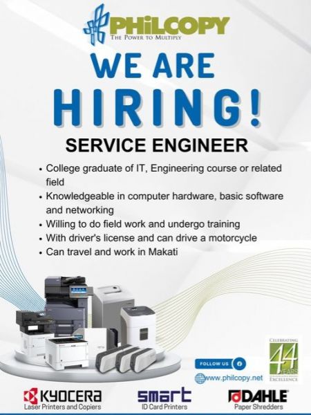 Jobtalk - Customer Service Engineer needed for  field work in Metro Manila area