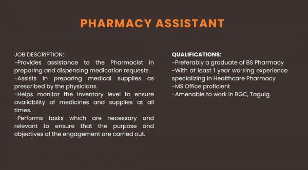 Jobtalk - Pharmacy Assistant vacancy in Bonifacio Global City! Hiring by Japan Eye Center, Inc.