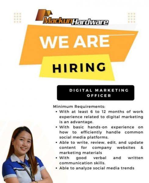 Jobtalk - Digital Marketing Officer vacancy in Cagayan De Oro City! Hiring by Mackum Hardware