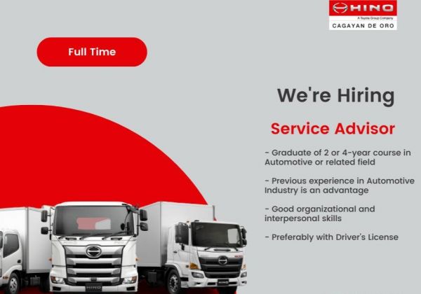 Jobtalk - Service Advisor vacancy in Cagayan De Oro City! Hiring by Hino Cagayan de Oro