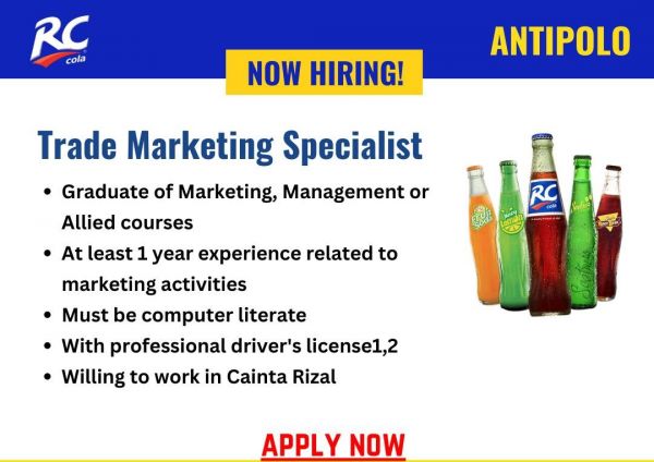 Jobtalk - Marketing Specialist vacancy in Cainta! Hiring by ARC Refreshments Corporation