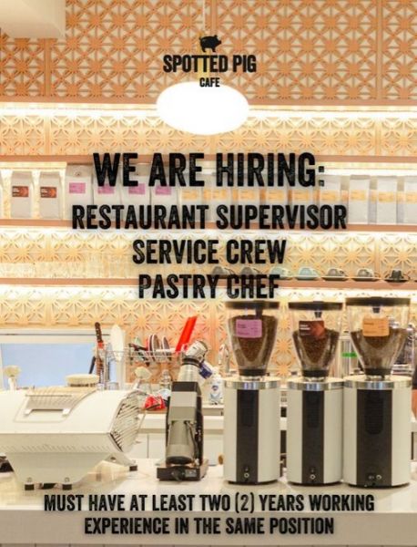 Jobtalk - Restaurant Supervisor vacancy in Makati! Hiring by Spotted Pig Cafe