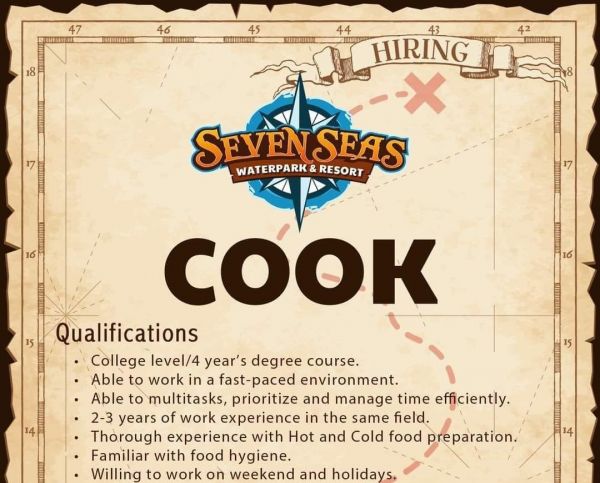 Jobtalk - Cook vacancy in Cagayan De Oro City! Hiring by Seven Seas Water Park and Resort