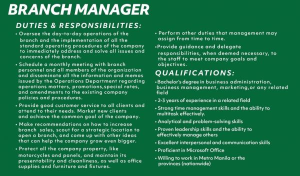 Jobtalk - Branch Manager vacancy in Taguig City! Hiring by JRS Express