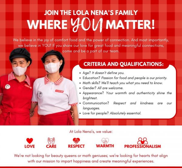 Jobtalk - Cashier vacancy in San Mateo! Hiring by Lola Nena's