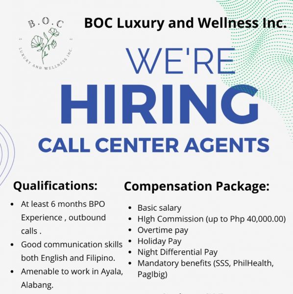Jobtalk - Call Center Agent vacancy in Muntinlupa! Hiring by B.O.C Luxury and wellness Inc.
