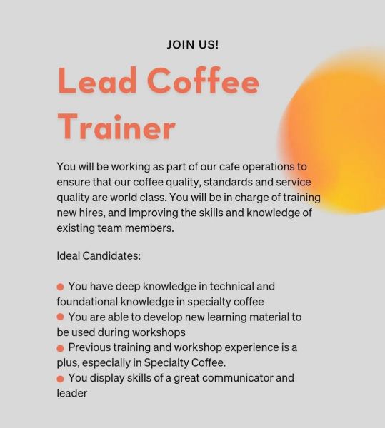 Jobtalk - Lead Coffee Trainer vacancy in Makati! Hiring by Yardstick Coffee