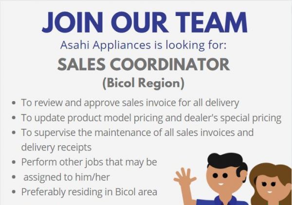 Jobtalk - Sales Coordinator needed for  field work in Camarines Sur area