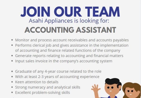 Jobtalk - Accounts Assistant vacancy in San Juan! Hiring by Asahi Home Appliances