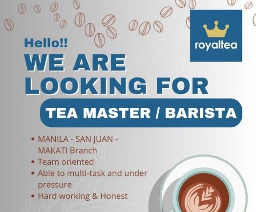 Jobtalk - Barista vacancy in Makati! Hiring by Royaltea