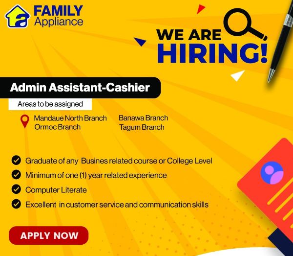 Jobtalk - Cashier vacancy in Davao City! Hiring by Family Appliance