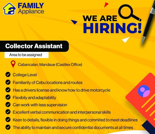 Jobtalk - Debt Collector Assistant vacancy in Mandaue City! Hiring by Family Appliance