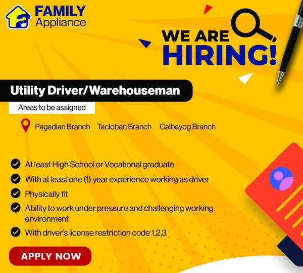 Jobtalk - Warehouseman vacancy in Pagadian City! Hiring by Family Appliance