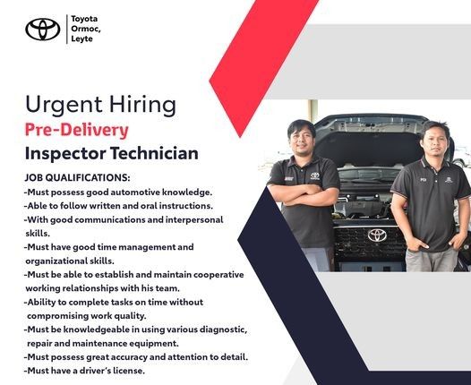 Jobtalk - Quality Inspector vacancy in Ormoc City! Hiring by Toyota Ormoc Automotive Center