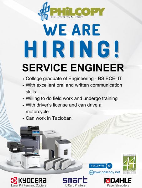 Jobtalk - Customer Service Engineer vacancy in Tacloban City! Hiring by Philcopy Corporation