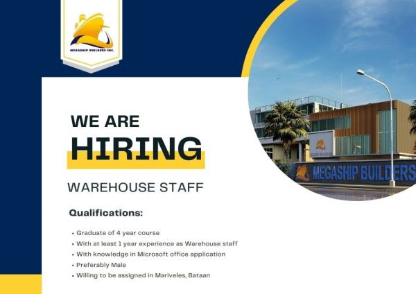 Jobtalk - Warehouse Laborer vacancy in Mariveles! Hiring by Megaship Builders Inc.