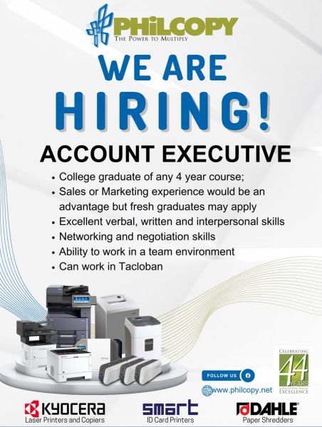 Jobtalk - Account Executive vacancy in Tacloban City! Hiring by Philcopy Corporation