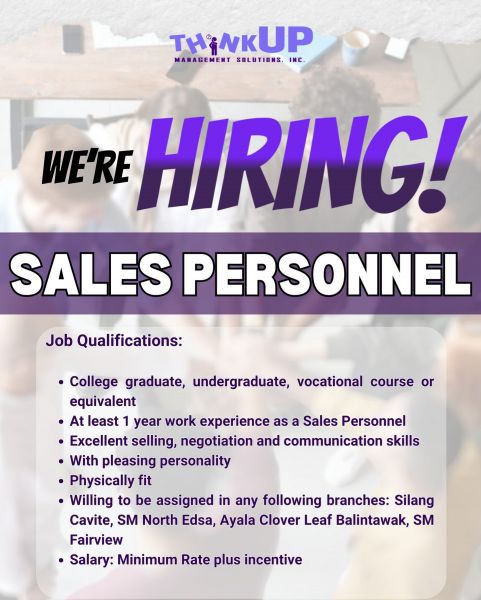 Jobtalk - Sales Associate vacancy in Quezon City! Hiring by Think Up Management Solutions Inc.