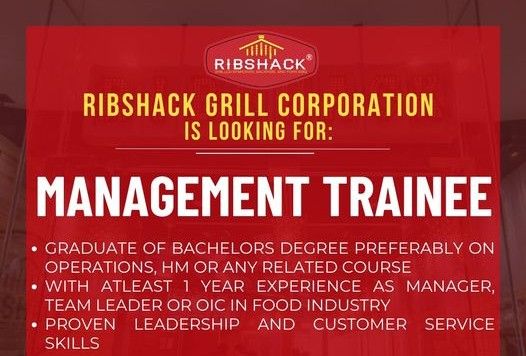 Jobtalk - Management Trainee vacancy in Ormoc City! Hiring by Ribshack Grill Corporation