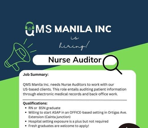 Jobtalk - Nurse Auditor vacancy in Cainta! Hiring by QMS Manila Inc.