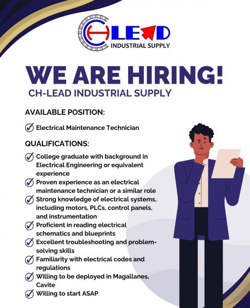 Jobtalk - Electrical Technician vacancy in Magallanes! Hiring by CH LEAD Industrial Supply