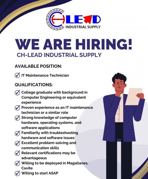 Jobtalk - IT Technician vacancy in Magallanes! Hiring by CH LEAD Industrial Supply