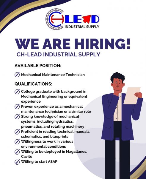 Jobtalk - Mechanical Technician vacancy in Magallanes! Hiring by CH LEAD Industrial Supply