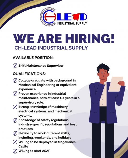 Jobtalk - Maintenance Supervisor vacancy in Magallanes! Hiring by CH LEAD Industrial Supply