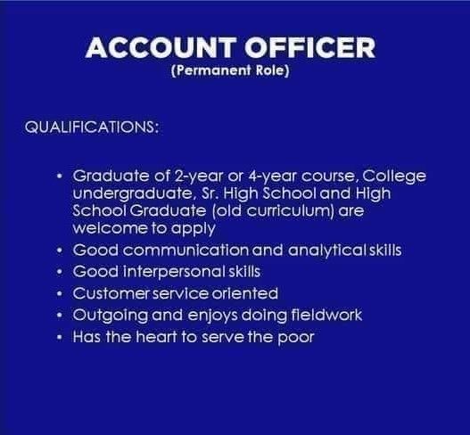 Jobtalk - Accounts Officer needed for  field work in Isabela (Cagayan) area