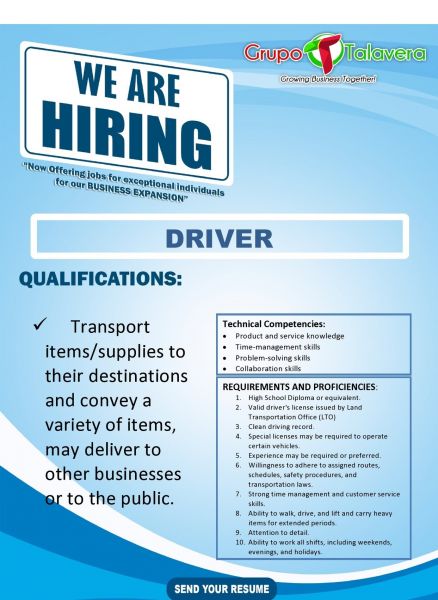 Jobtalk - Driver vacancy in Cauayan City! Hiring by Talavera Group Of Companies