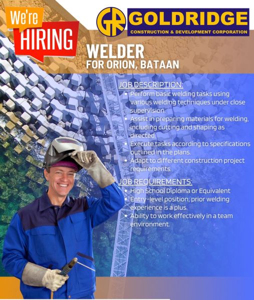 Jobtalk - Welder vacancy in Orion! Hiring by Goldridge Construction & Development Corporation