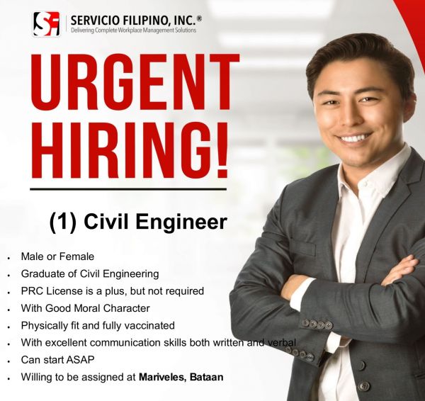 Jobtalk - Civil Engineer vacancy in Mariveles! Hiring by Servicio Filipino, Inc.