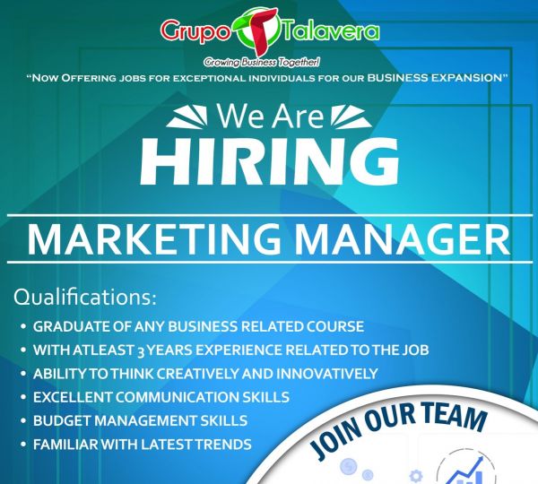 Jobtalk - Marketing Manager vacancy in Cauayan City! Hiring by Talavera Group Of Companies