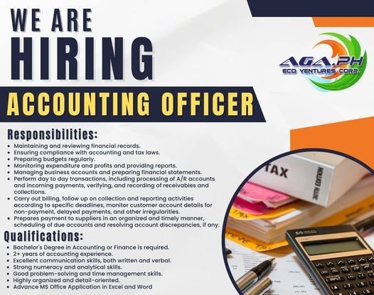 Jobtalk - Accounting Officer vacancy in Antipolo City! Hiring by AGA Trading and General Services Co.