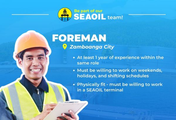 Jobtalk - Production Foreman vacancy in Zamboanga City! Hiring by Seaoil Philippines, Inc.